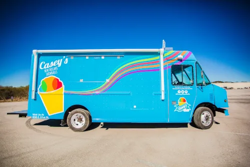 Inside Casey's food truck kitchen, prepping snowballs for a wedding