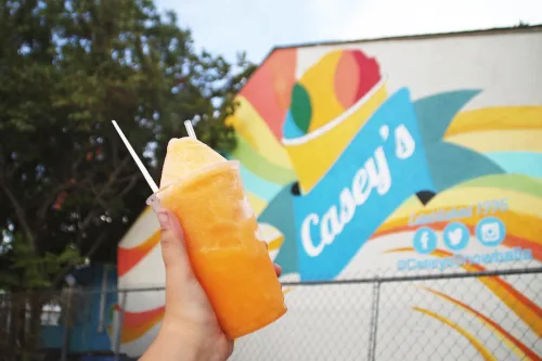 Orange snowball at the Casey's New Orleans Snowballs storefront
