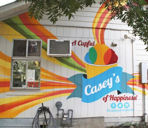 The side of Casey's New Orleans Snowballs building in Austin